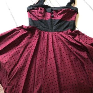 Maroon and black polka dot dress